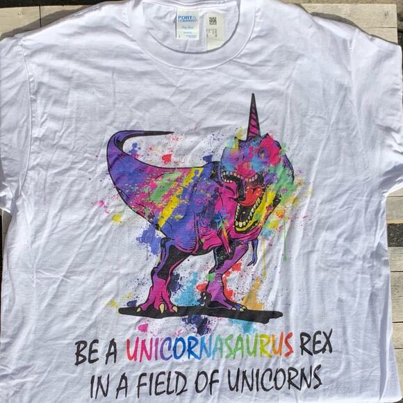 TRex White Unicorn TShirt Size Large - Picture 1 of 4